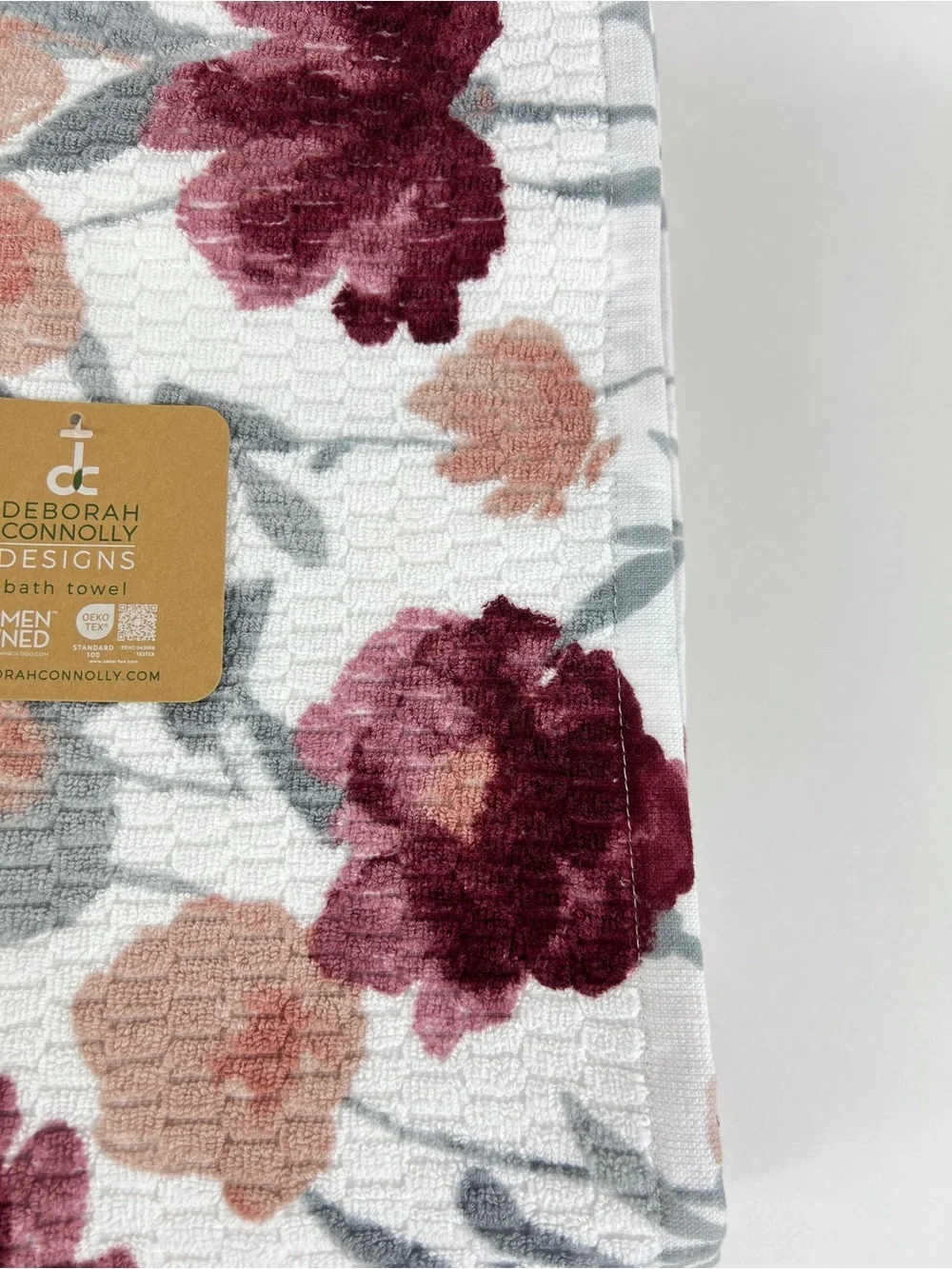 Deborah Connolly Bath Towel Set Burgundy Gray White Floral Extra Soft 6 Pc NEW